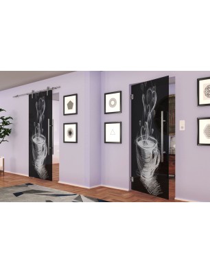 Pendeltür Kaffee Gelasert Auf Grauglas