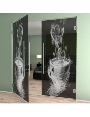 Pendeltür Kaffee Gelasert Auf Grauglas