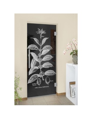 Pendeltür Kaffeepflanze Gelasert Auf Grauglas