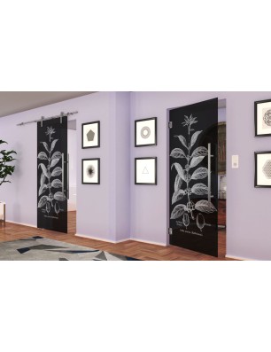 Pendeltür Kaffeepflanze Gelasert Auf Grauglas