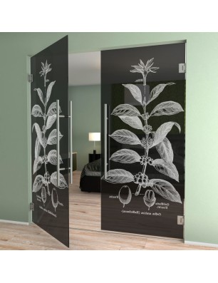 Pendeltür Kaffeepflanze Gelasert Auf Grauglas