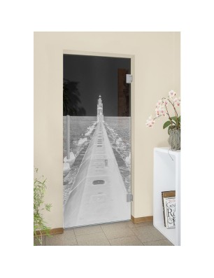 Pendeltür Wellenbrecher Gelasert Auf Grauglas