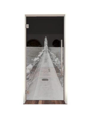 Pendeltür Wellenbrecher Gelasert Auf Grauglas