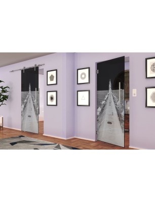 Pendeltür Wellenbrecher Gelasert Auf Grauglas