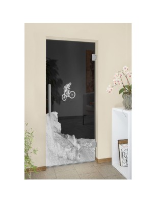 Pendeltür Biker 2 Gelasert Auf Grauglas