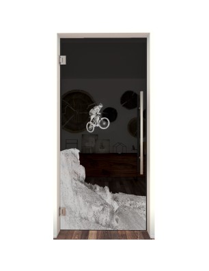 Pendeltür Biker 2 Gelasert Auf Grauglas