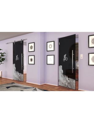 Pendeltür Biker 2 Gelasert Auf Grauglas