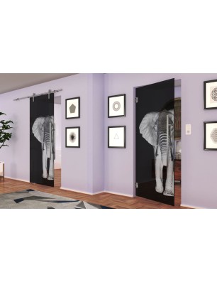 Pendeltür Elefant 2 Gelasert Auf Grauglas