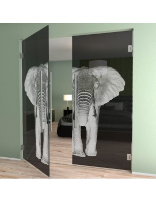 Pendeltür Elefant 2 Gelasert Auf Grauglas