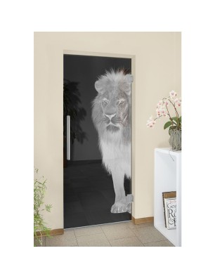 Pendeltür Löwe Gelasert Auf Grauglas