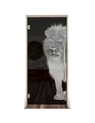 Pendeltür Löwe Gelasert Auf Grauglas