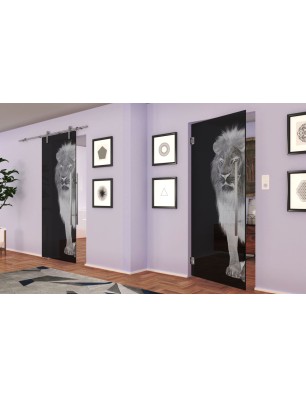 Pendeltür Löwe Gelasert Auf Grauglas