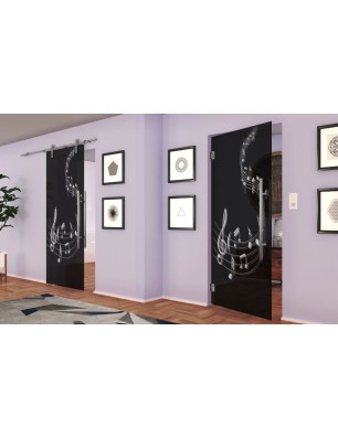 Pendeltür Musik Gelasert Auf Grauglas