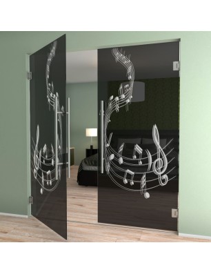 Pendeltür Musik Gelasert Auf Grauglas