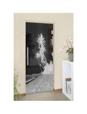 Pendeltür Palmen Gelasert Auf Grauglas