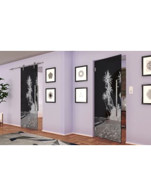 Pendeltür Palmen Gelasert Auf Grauglas