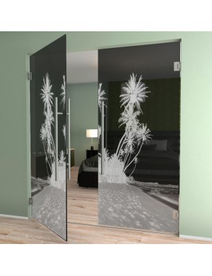 Pendeltür Palmen Gelasert Auf Grauglas