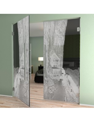 Pendeltür Klippe III Gelasert Auf Grauglas