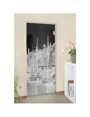 Pendeltür Hafen Gelasert Auf Grauglas