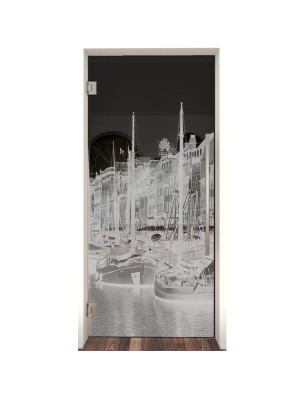 Pendeltür Hafen Gelasert Auf Grauglas