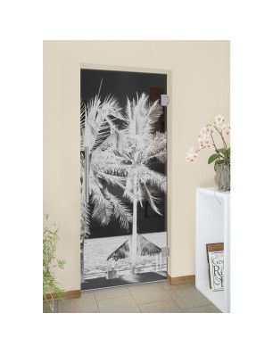 Pendeltür Palmen II Gelasert Auf Grauglas