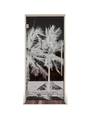 Pendeltür Palmen II Gelasert Auf Grauglas