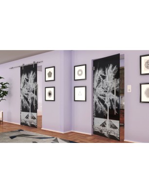 Pendeltür Palmen II Gelasert Auf Grauglas