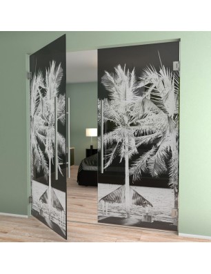 Pendeltür Palmen II Gelasert Auf Grauglas