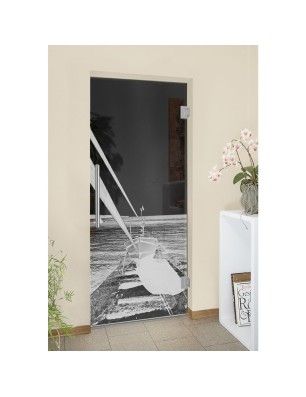 Pendeltür Boot 3 Gelasert Auf Grauglas