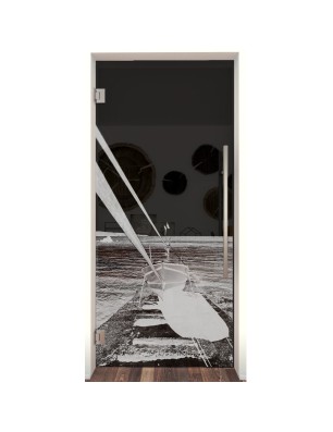 Pendeltür Boot 3 Gelasert Auf Grauglas