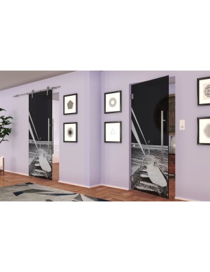 Pendeltür Boot 3 Gelasert Auf Grauglas