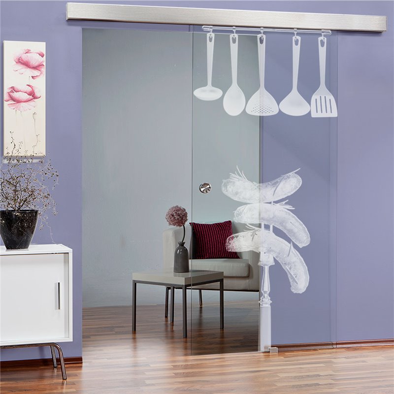 Glasschiebetür ECO-LINE Kitchen Gelasert Auf Klarglas Glasschiebetür ECO-LINE Kitchen Gelasert Auf Klarglas