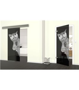 Glasschiebetür ECO-LINE Drinking Cat Gelasert Auf Grauglas