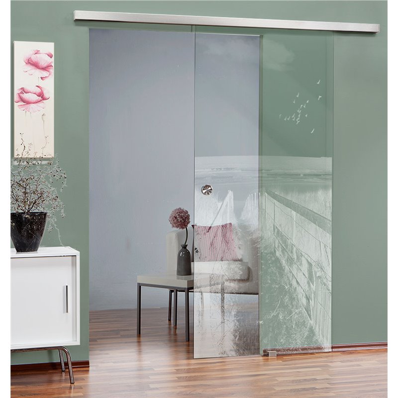Glasschiebetür SLIM-LINE Steg III Gelasert Auf Klarglas Glasschiebetür SLIM-LINE Steg III Gelasert Auf Klarglas