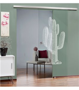 Glasschiebetür SLIM-LINE Kaktus Gelasert Auf Klarglas