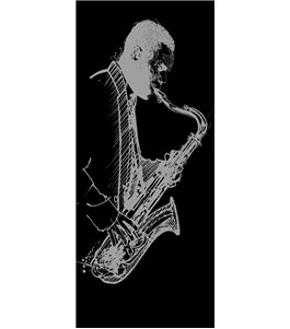 Glasschiebetür SLIM-LINE Saksofonist Gelasert Auf Grauglas