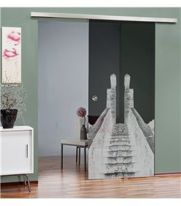 Glasschiebetür SLIM-LINE Treppe Gelasert Auf Grauglas