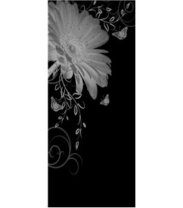 Glasschiebetür SLIM-LINE Blume 3 Gelasert Auf Grauglas