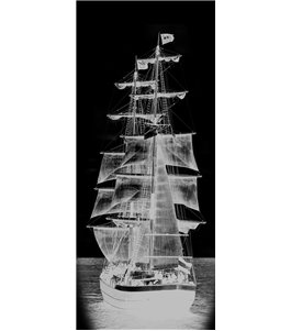 Glasschiebetür SLIM-LINE Segelschiff II Gelasert Auf Grauglas