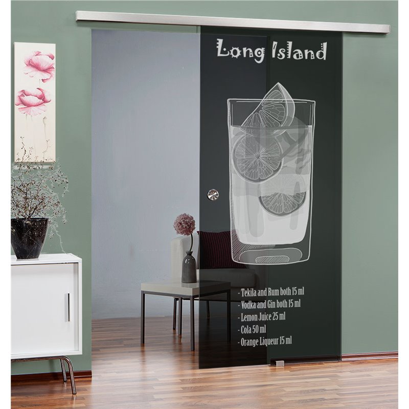 Glasschiebetür SLIM-LINE Long Island Gelasert Auf Grauglas