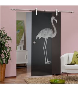 Glasschiebetür PIPE-LINE Flamingo Gelasert Auf Grauglas