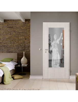 Lichtausschnitt Justitia Gelasert Auf Klarglas