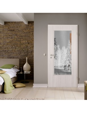 Lichtausschnitt Winterwald Gelasert Auf Klarglas