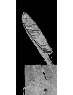 Lichtausschnitt Boot 2 Gelasert Auf Klarglas