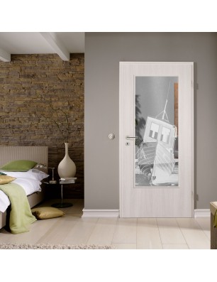 Lichtausschnitt Fischerboot Gelasert Auf Klarglas