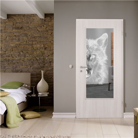 Lichtausschnitt Wolf 4 Gelasert Auf Klarglas