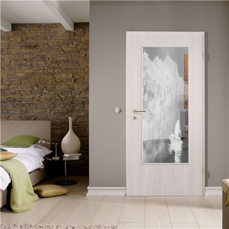 Lichtausschnitt Gondel Gelasert Auf Klarglas