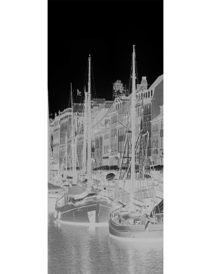 Lichtausschnitt Hafen Gelasert Auf Klarglas