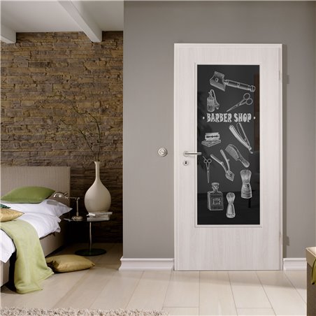 Lichtausschnitt Barber Shop Gelasert Auf Grauglas