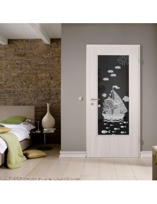 Lichtausschnitt Kid Boot Gelasert Auf Grauglas